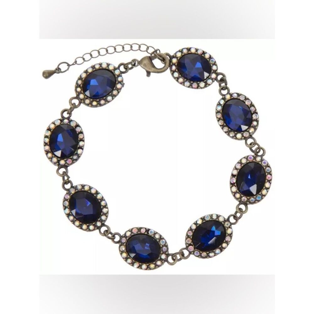 New Metal Gallery Blue Oval Rhinestone Bracelet